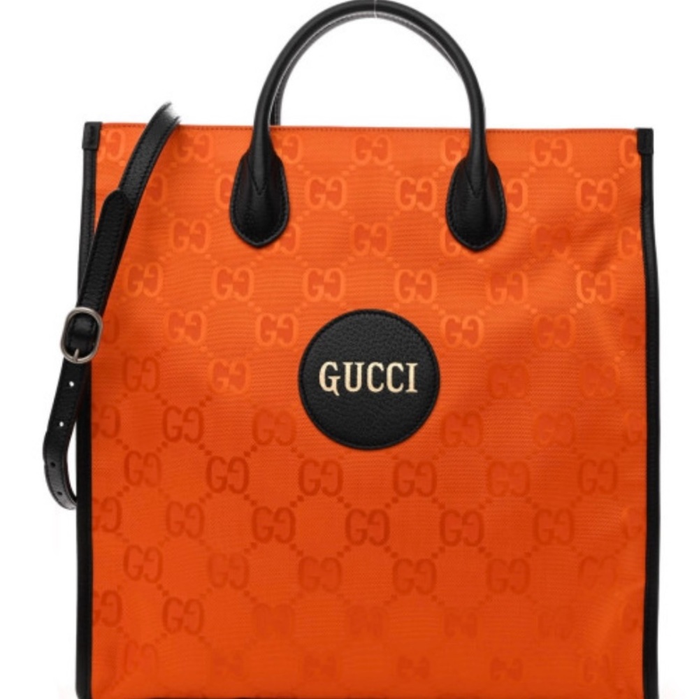 Gucci Econyl Nylon Monogram Off The Grid Long Tote Bag Carrot Orange Black
